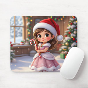 Alfombrilla De Ratón Linda princesita con sombrero de Navidad