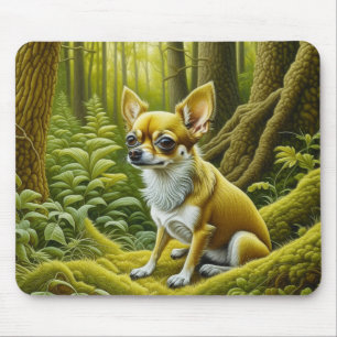 Alfombrilla De Ratón Lindo Chihuahua Pequeño Sentado en el Bosque