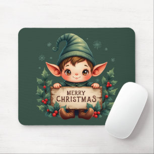 Alfombrilla De Ratón Lindo duende de Navidad sosteniendo un letrero ale
