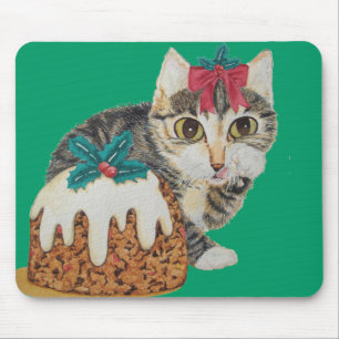 Alfombrilla De Ratón lindo gatito grisáceo gato vestido de navidad