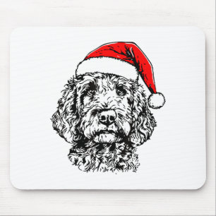 Alfombrilla De Ratón Lindo Goldendoodle Santa Feliz Navidad