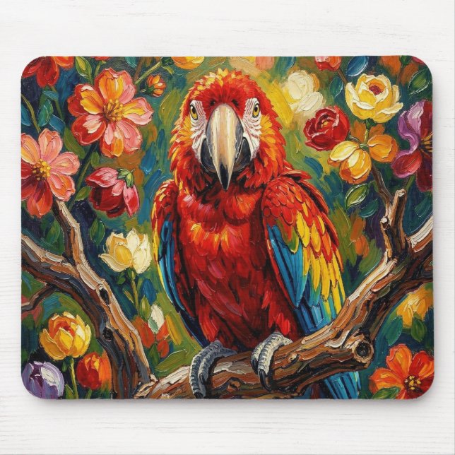 Alfombrilla De Ratón Lindo guacamayo loro estilo impasto  (Frente)