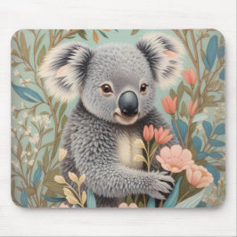 Alfombrilla De Ratón Lindo Koala Floral Pastel Elegante