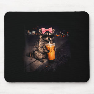 Alfombrilla De Ratón Lindo mapache bebiendo café helado mapache diverti