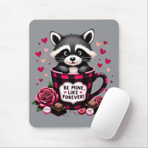 Alfombrilla De Ratón Lindo mapache de San Valentín con estampado de búf
