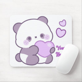 Alfombrilla De Ratón Lindo Panda Kawaii de Nombre Personalizado Morado 