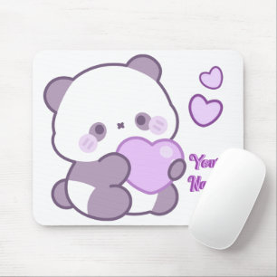 Alfombrilla De Ratón Lindo Panda Kawaii de Nombre Personalizado Morado