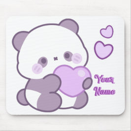 Alfombrilla De Ratón Lindo Panda Kawaii de Nombre Personalizado Morado 