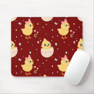 Alfombrilla De Ratón Lindo pollito de Pascua con patrón continuo de laz
