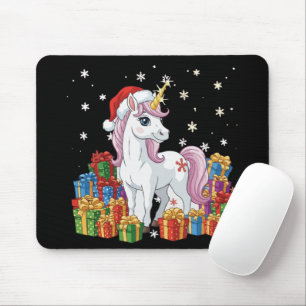 Alfombrilla De Ratón Lindo Unicornio Mágico de Navidad con Sombrero de