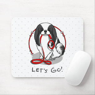 Alfombrilla De Ratón ¡Lindo! ¡Vamos! Perro Chin Japonés (negro y blanco