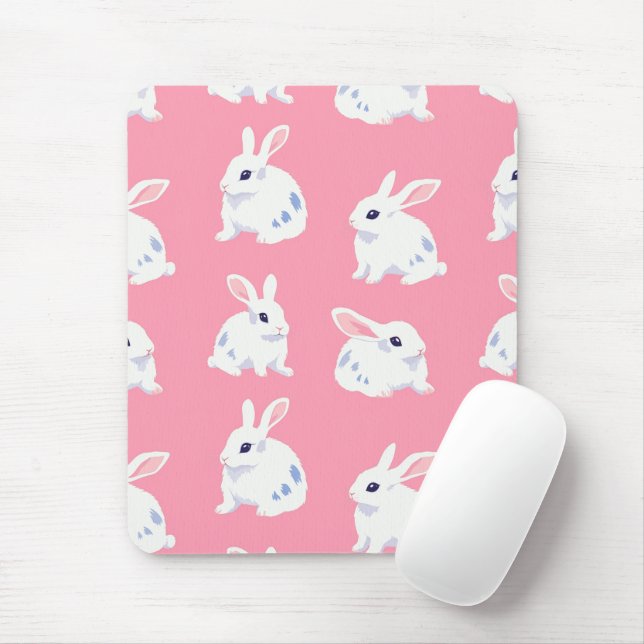 Alfombrilla De Ratón Lindos blancos sobre el rosa - Patrón adorable (Con ratón)