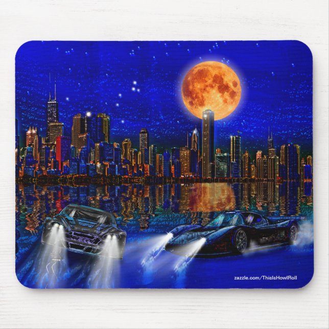 Alfombrilla De Ratón Línea aérea de la ciudad de Chicago y vehículos de (Frente)