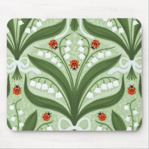 Alfombrilla De Ratón Lirio de los valles y mariquitas simetría en verde