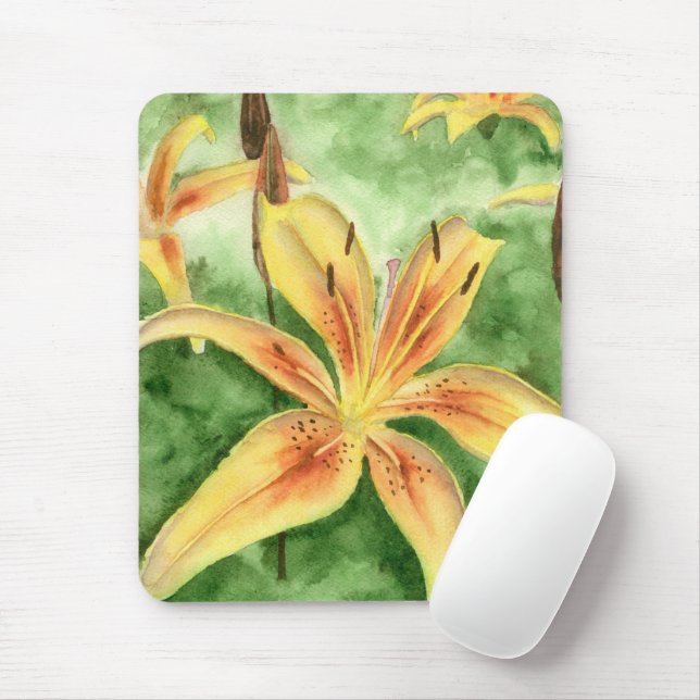 Alfombrilla De Ratón Lirios amarillos en el poster del jardín (Con ratón)