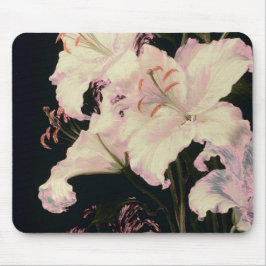 Alfombrilla De Ratón Lirios Blancos Elegantes sobre Fondo Negro Floral