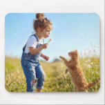 Alfombrilla De Ratón Little Girl Blowing Dandelion Seeds<br><div class="desc">A little girl wearing denim overalls is blowing dandelion seeds while her ginger cat is trying to catch them</div>