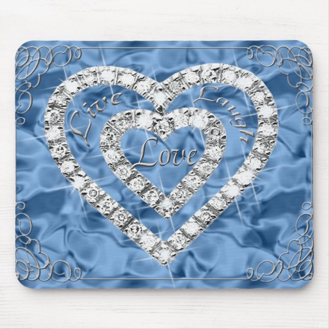Alfombrilla De Ratón Live Laugh Love Diamond Heart Blue Mouse Pad (Frente)