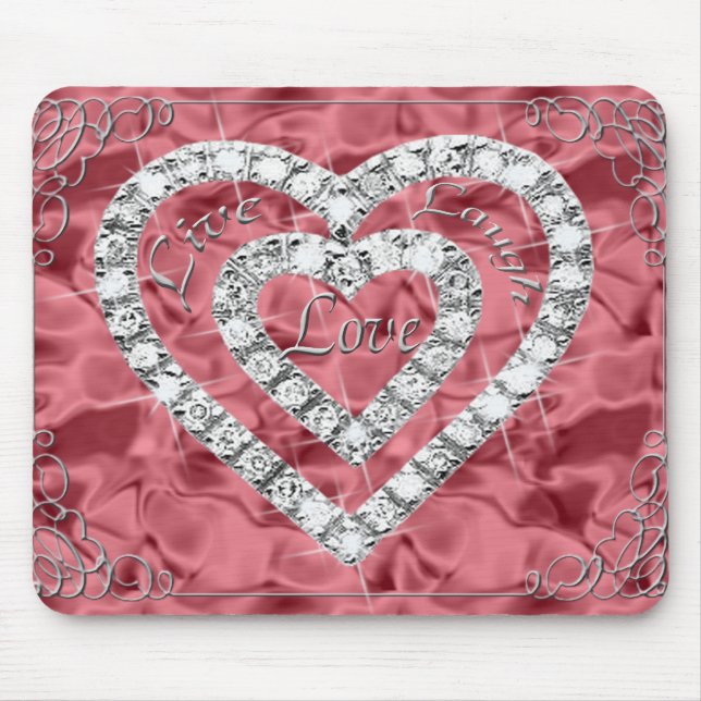 Alfombrilla De Ratón Live Laugh Love Diamond Heart Red Mouse Pad (Frente)
