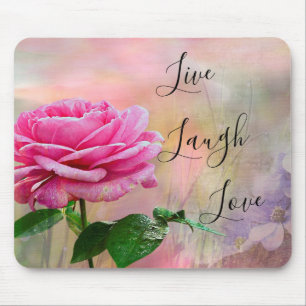 Alfombrilla De Ratón Live Laugh Love Pink Rose 