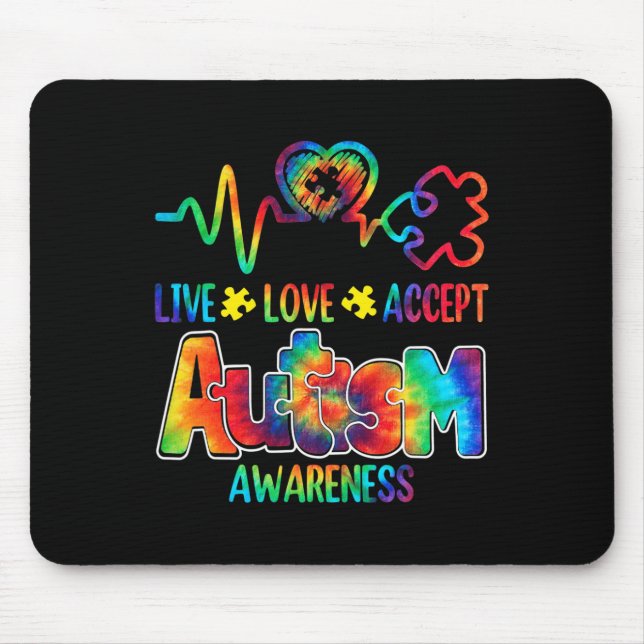 Alfombrilla De Ratón Live Love Accept Autism Awareness Support Aceptabl (Frente)