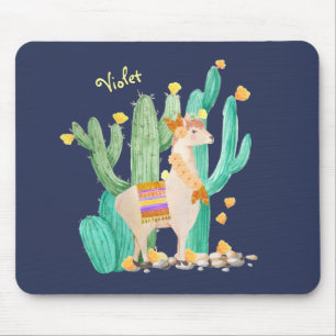 Alfombrilla De Ratón Llama Adorable en Jardín de Cactus - Azul Personal