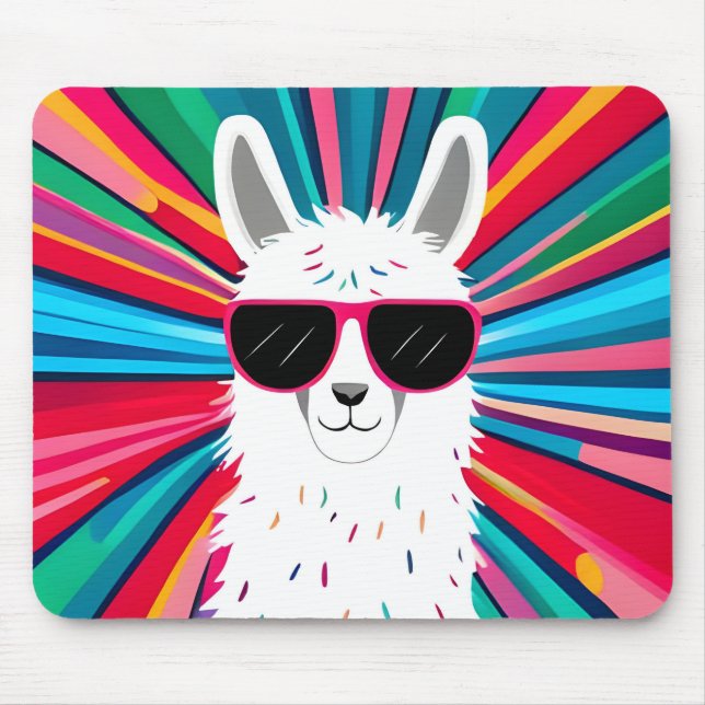 Alfombrilla De Ratón Llama Cuta Usando Sunglass Guay (Frente)