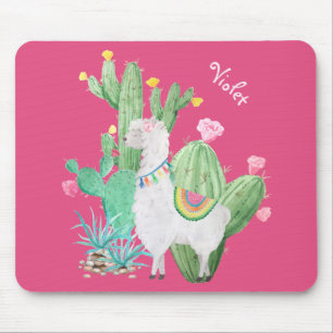Alfombrilla De Ratón Llama pequeña en el jardín del cactus - Rosa per