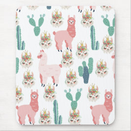 Alfombrilla De Ratón Llamas rosadas lindas y cactus verdes