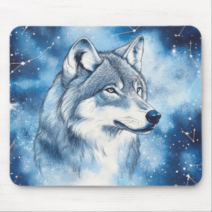 Alfombrilla De Ratón Lobo Azul Celeste Constelación Cósmica