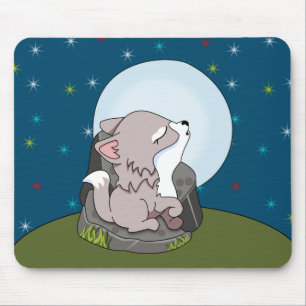 Alfombrilla De Ratón Lobo bebé aullando a una luna