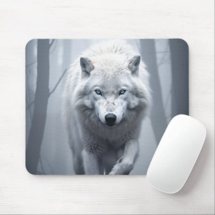 Alfombrilla De Ratón Lobo blanco en bosque de niebla