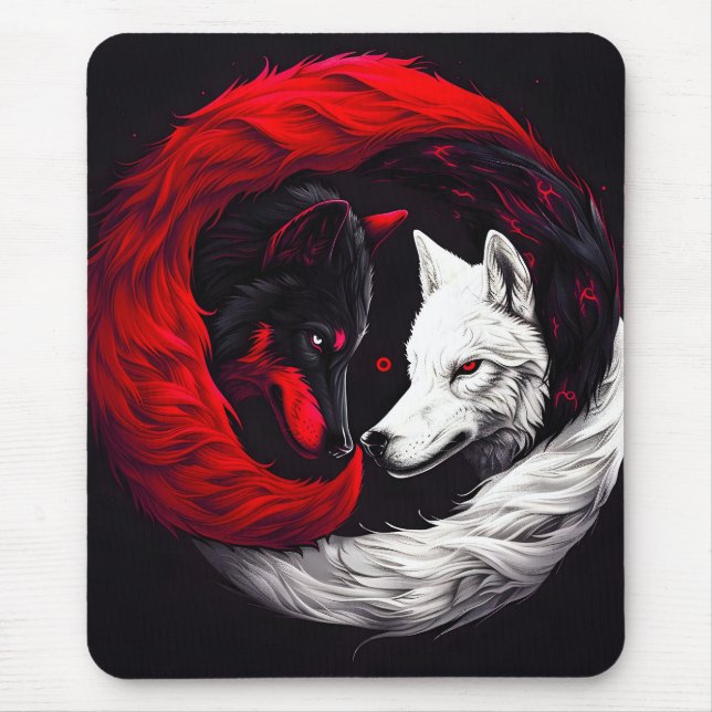 Alfombrilla De Ratón Lobo blanco rojo de la luna (Frente)