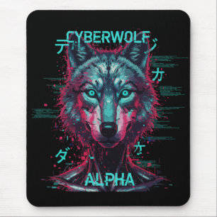 Alfombrilla De Ratón Lobo ciberpunk Alfa   Lobo ciberpunk futurista de 