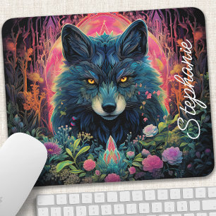 Alfombrilla De Ratón Lobo de bosque floral personalizado