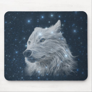 Alfombrilla De Ratón Lobo en cielo nocturno estrellado