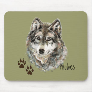 Alfombrilla De Ratón Lobo gris de color de agua original- Trampa animal
