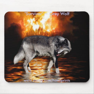 Alfombrilla De Ratón Lobo gris y fuego forestal