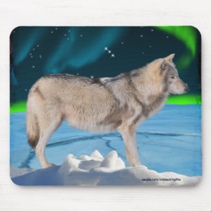 Alfombrilla De Ratón Lobo gris y luces boreales Fantasía Mousepad