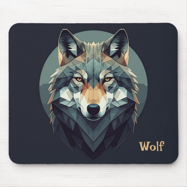 Alfombrilla De Ratón Lobo Guay Geométrico Arte Moderno Navy Mostaza azu (Frente)