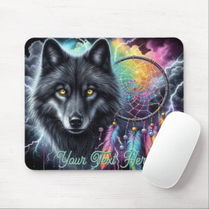 Alfombrilla De Ratón Lobo Negro con Cazador de Sueños