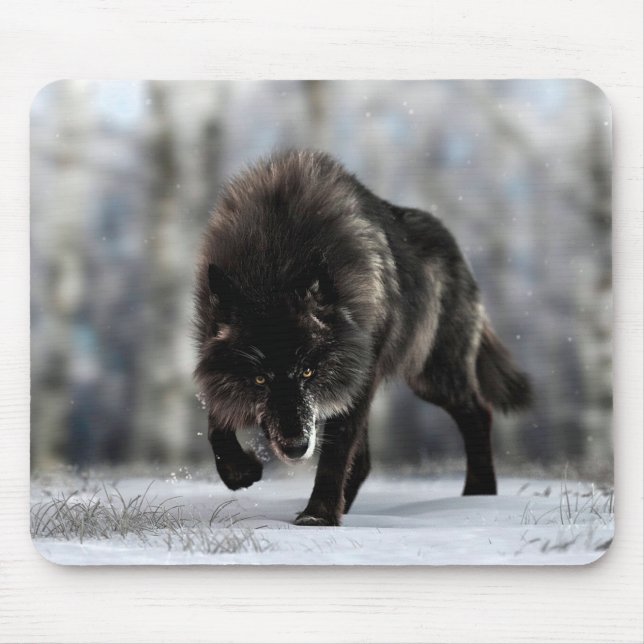 Alfombrilla De Ratón Lobo negro enojado (Frente)