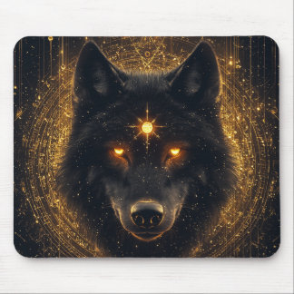 Alfombrilla De Ratón Lobo Negro Místico Sigilo Dorado