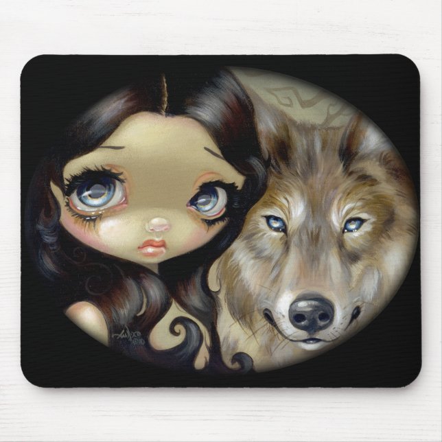 Alfombrilla De Ratón "Lobo observado plata" Mousepad (Frente)