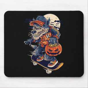 Alfombrilla De Ratón Lobo skateboarding genial que lleva una calabaza d