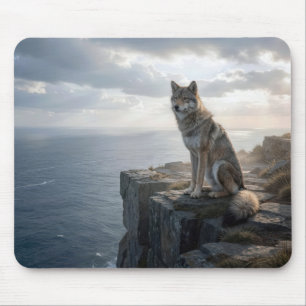 Alfombrilla De Ratón Lobo Solitario En un Acantilado Oceánico Rocoso