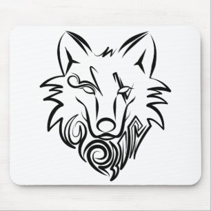 Alfombrilla De Ratón Lobo tribal blanco y negro