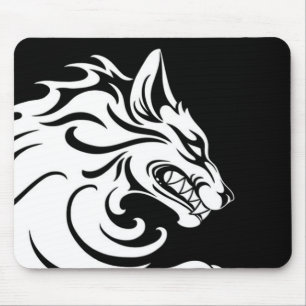 Alfombrilla De Ratón Lobo tribal blanco y negro agresivo