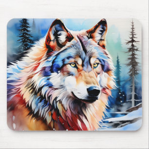 Alfombrilla De Ratón Lobo vibrante en la nieve