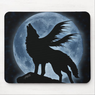 Alfombrilla De Ratón Lobo y luna (con las estrellas) Mousepad